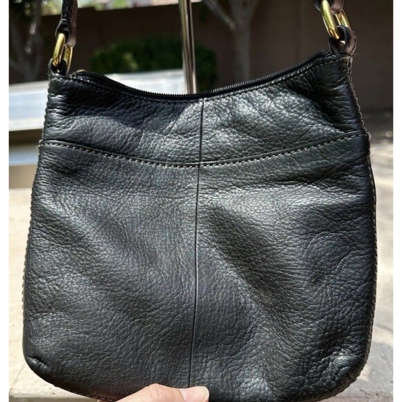 Fossil Genuine Leather Shoulder Bag Purse Black Size 8x8 Vintage Good Condition - Picture 3 of 11